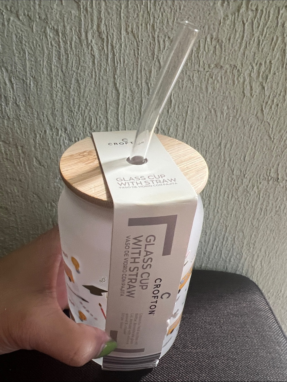 #2685**Croton Glass Cup with Straw - Back To School 🏫